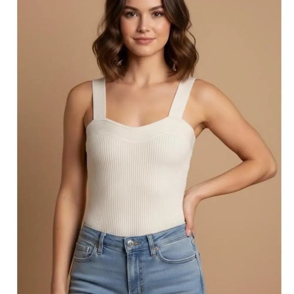 Abercrombie & Fitch White Knit Ribbed Sleeveless Bodysuit